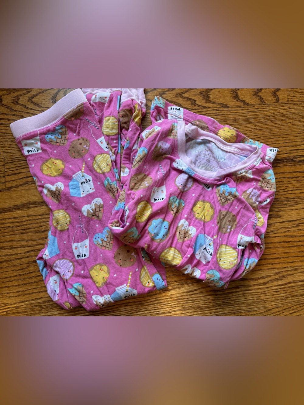 Little Sleepies Pink Girls Cookies & Milk Two-Piece Pajama Set Size 7/8